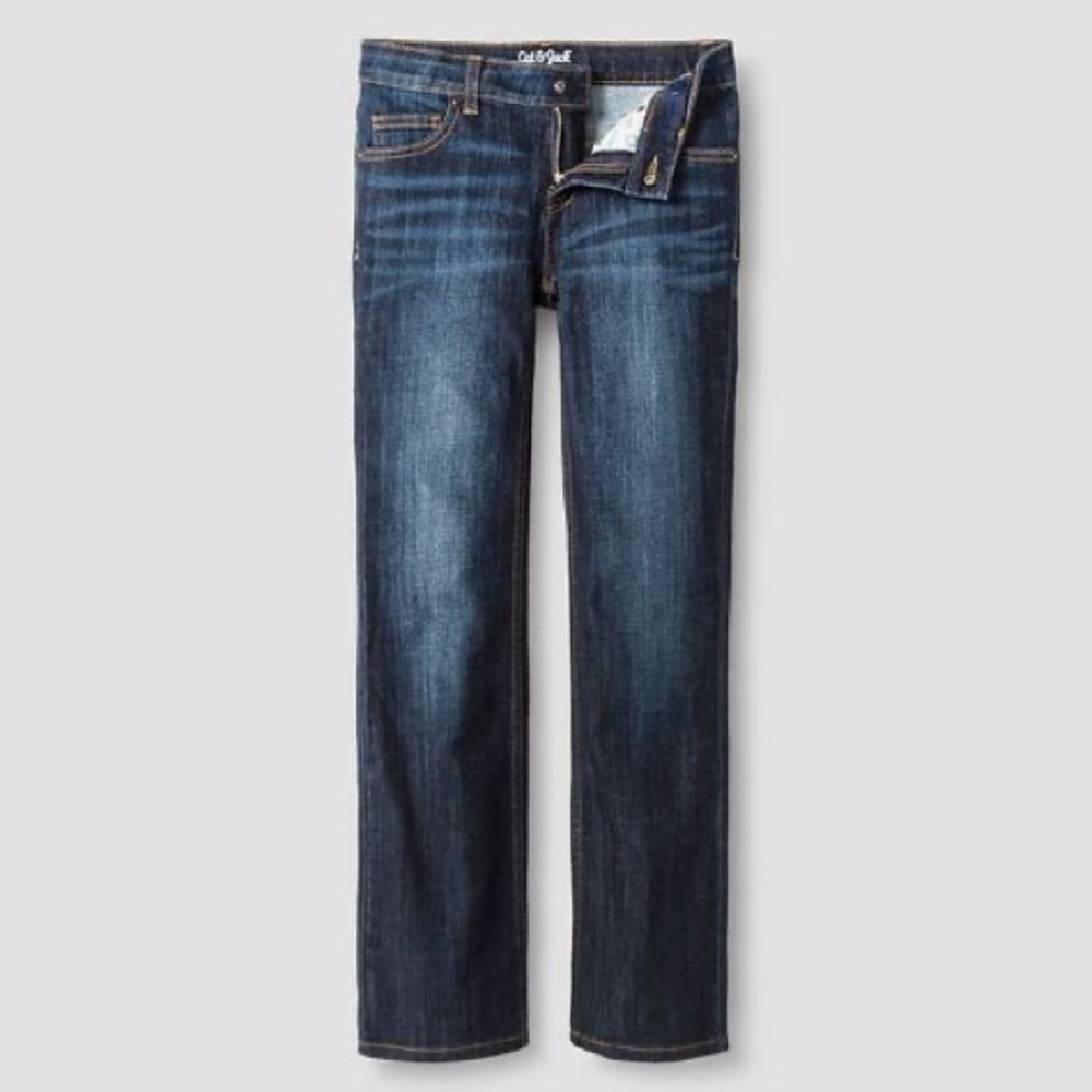 Cat & Jack Girls' Mid-Rise Bootcut Super Stretch Jeans Dark Wash - size 10 - Picture 3 of 11
